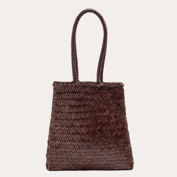 576. LIFFNER Flat Leather Basket Bag Dark Brown Silver Charm $395 NWOT - Picture 1 of 7